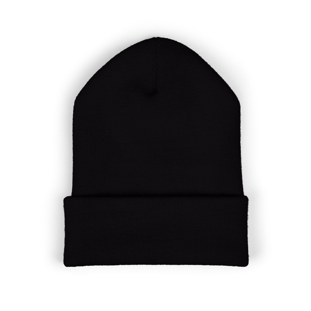 Embroidered Classic Cuffed Beanie – Minimal Black Knit Winter Hat