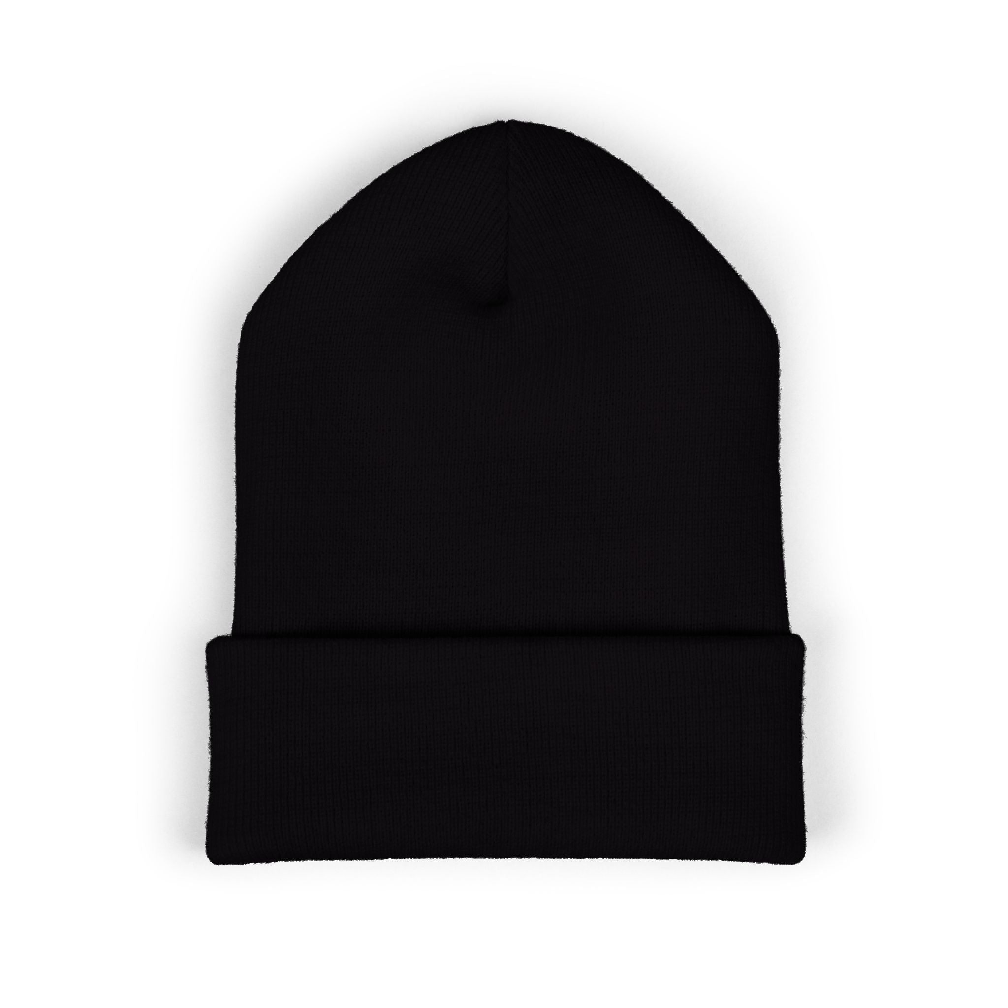 Embroidered Classic Cuffed Beanie – Minimal Black Knit Winter Hat