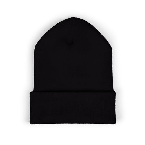 Embroidered Classic Cuffed Beanie – Minimal Black Knit Winter Hat