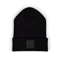 Embroidered Classic Cuffed Beanie – Minimal Black Knit Winter Hat