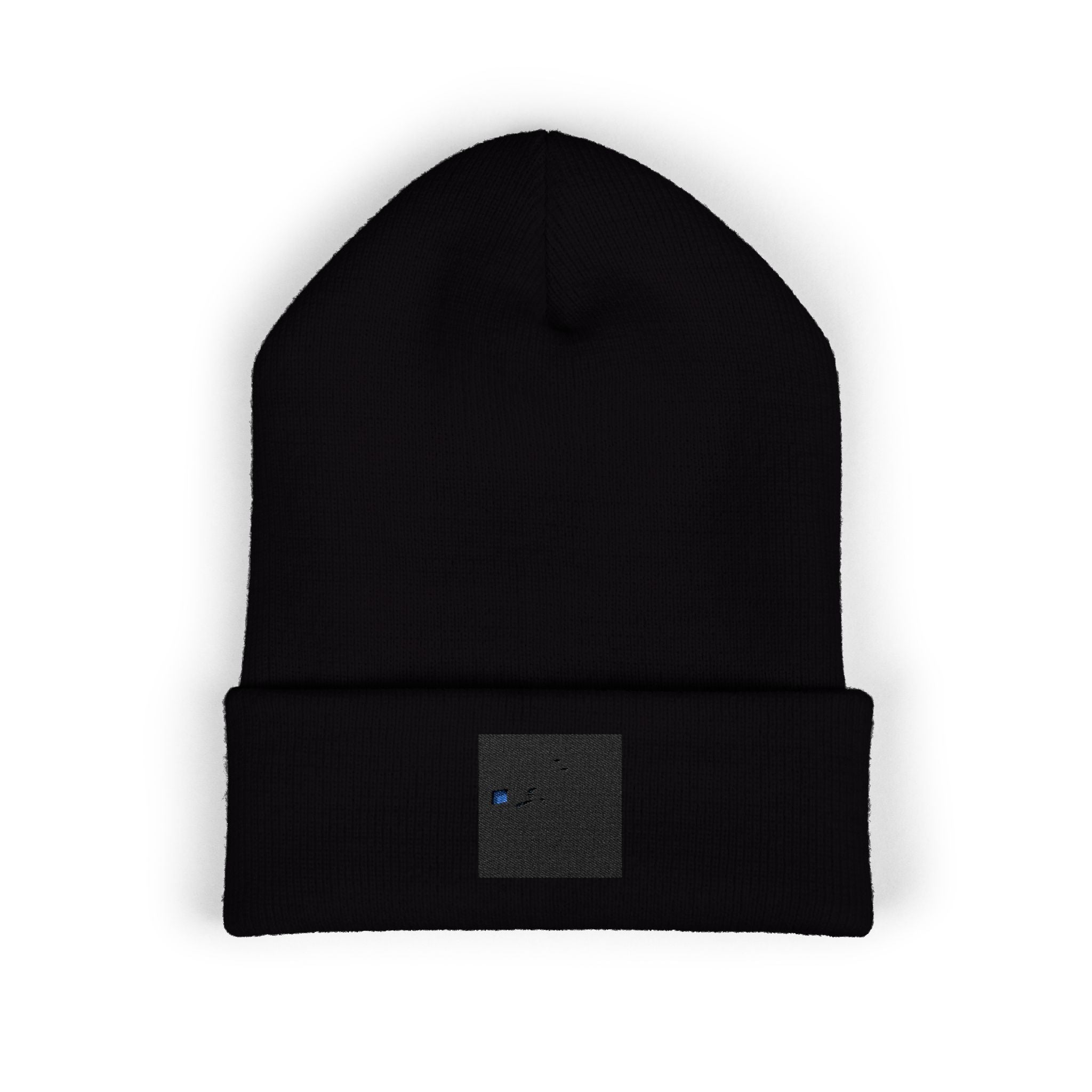 Embroidered Classic Cuffed Beanie – Minimal Black Knit Winter Hat